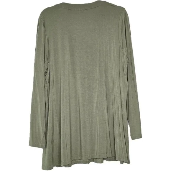 Susan Graver Lifestyle Women Liquid Knit Tunic Top 1XL Green Long Sleeve V-Neck - Picture 5 of 5